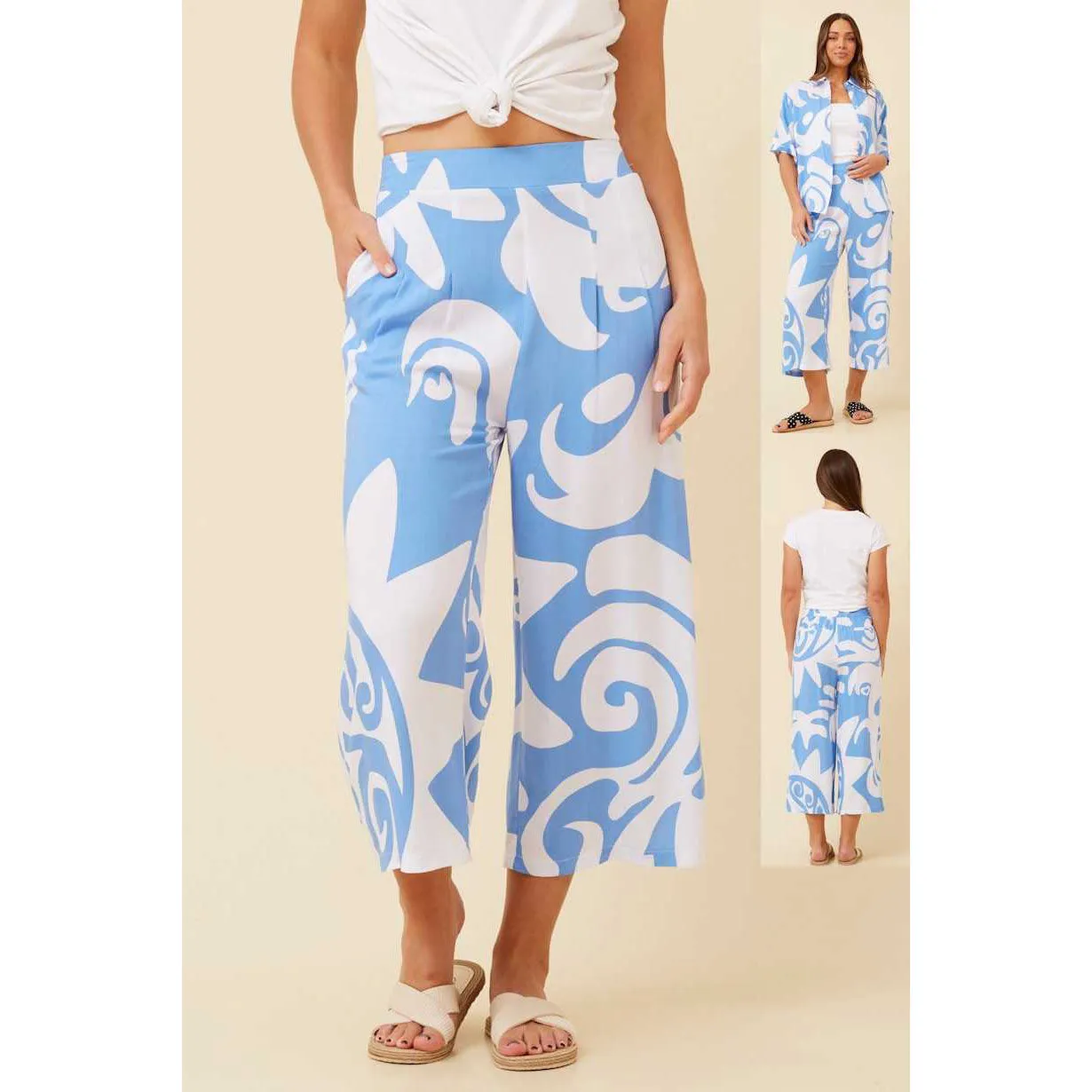 Abstract Print Pants - Blue