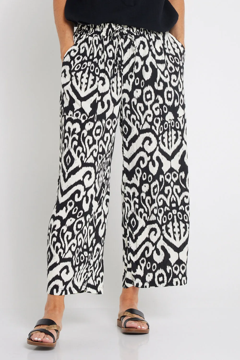 Aiko Lightweight Pants - Black/Ivory Ikat