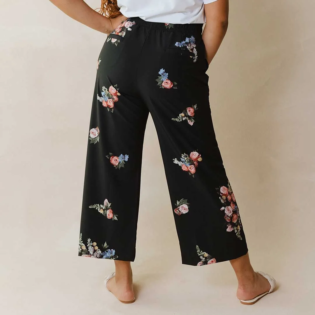 Audrey Wide Leg Pants, Rose Black