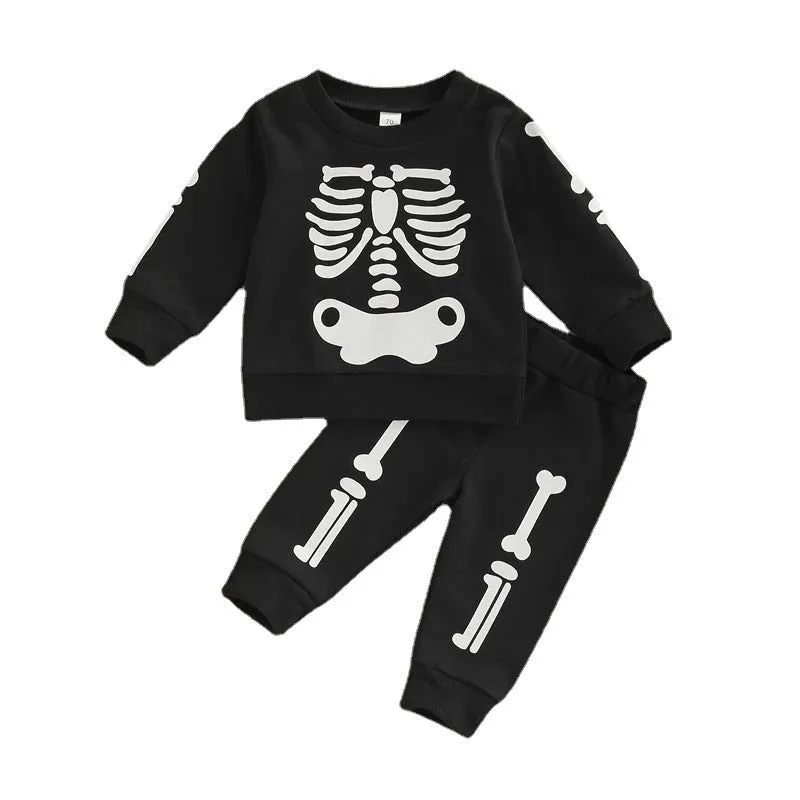 Baby/Toddler Festive Halloween Skeleton Design Sweatshirt and Pants Set