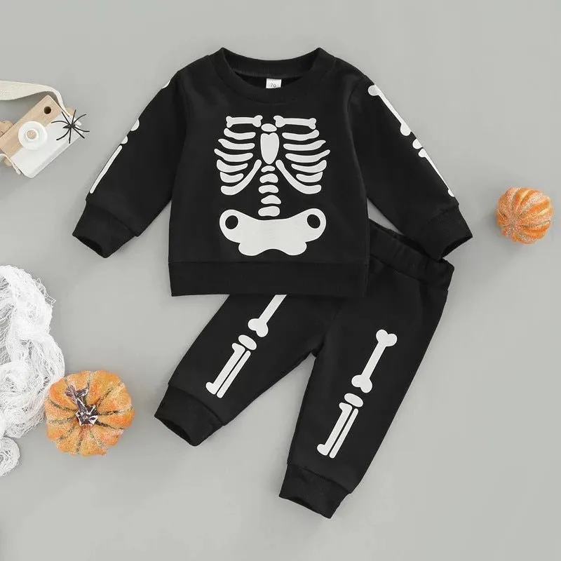 Baby/Toddler Festive Halloween Skeleton Design Sweatshirt and Pants Set