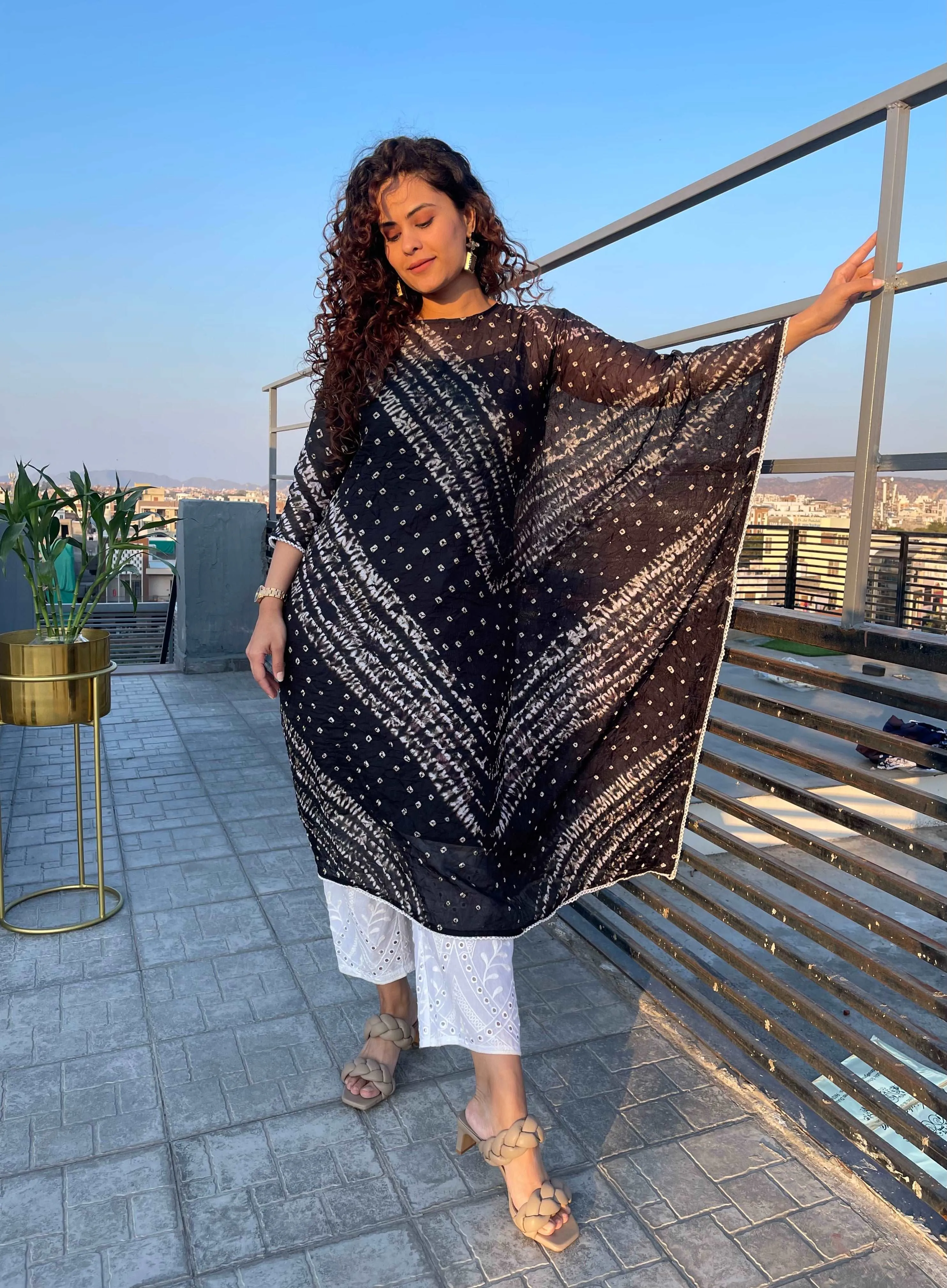 Black Bandhani Festive Kaftan Set