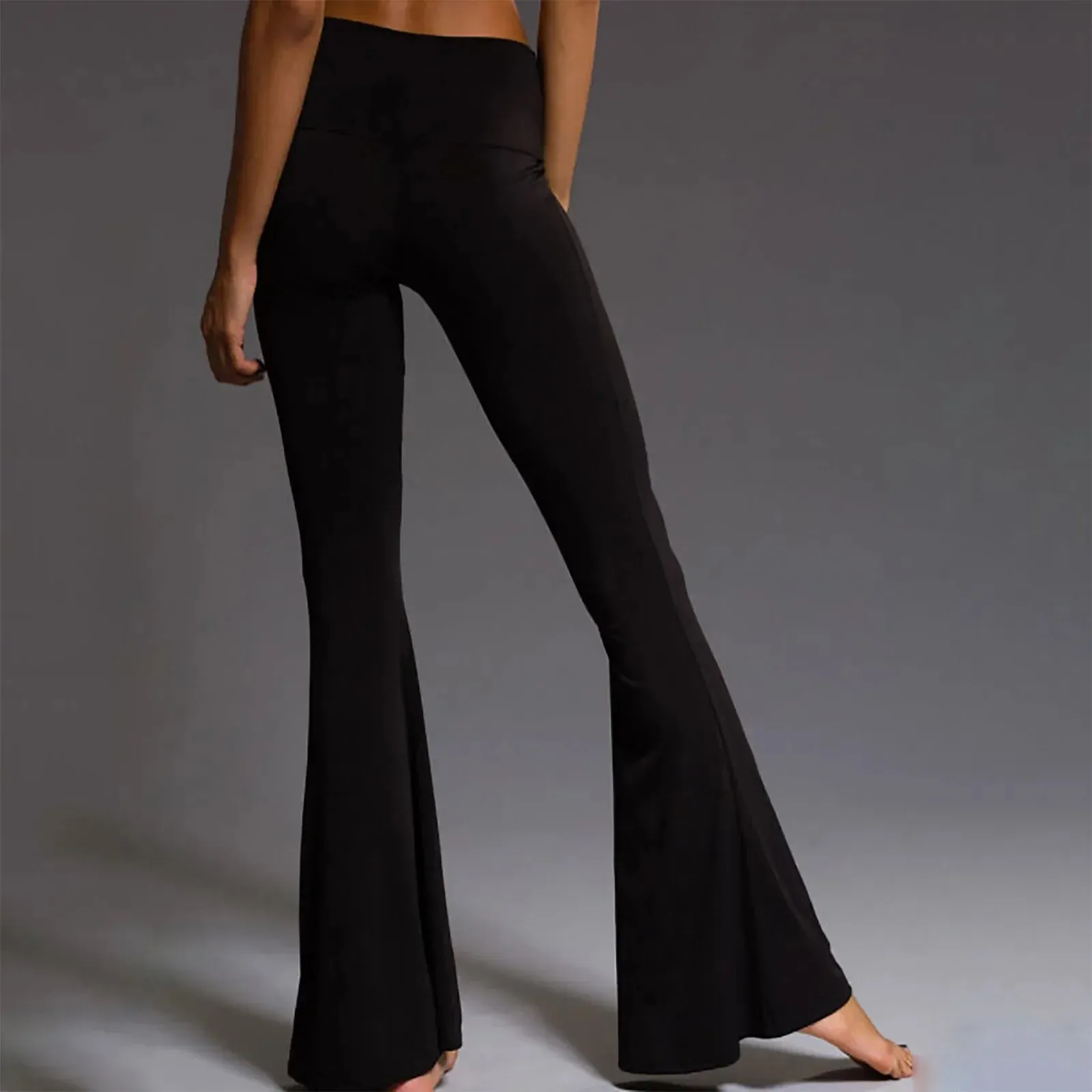 Black High Waist Wide Leg Palazzo Bell Bottom Yoga Flare Comfy Trousers Fashionable Pants