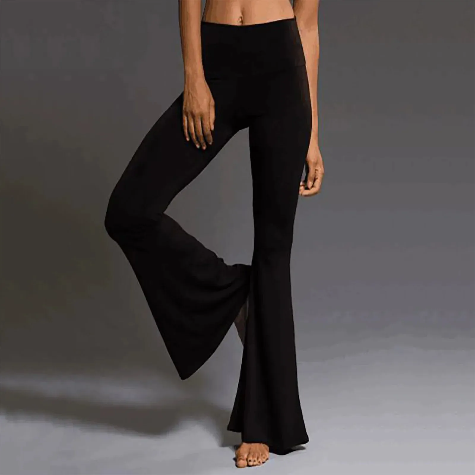 Black High Waist Wide Leg Palazzo Bell Bottom Yoga Flare Comfy Trousers Fashionable Pants