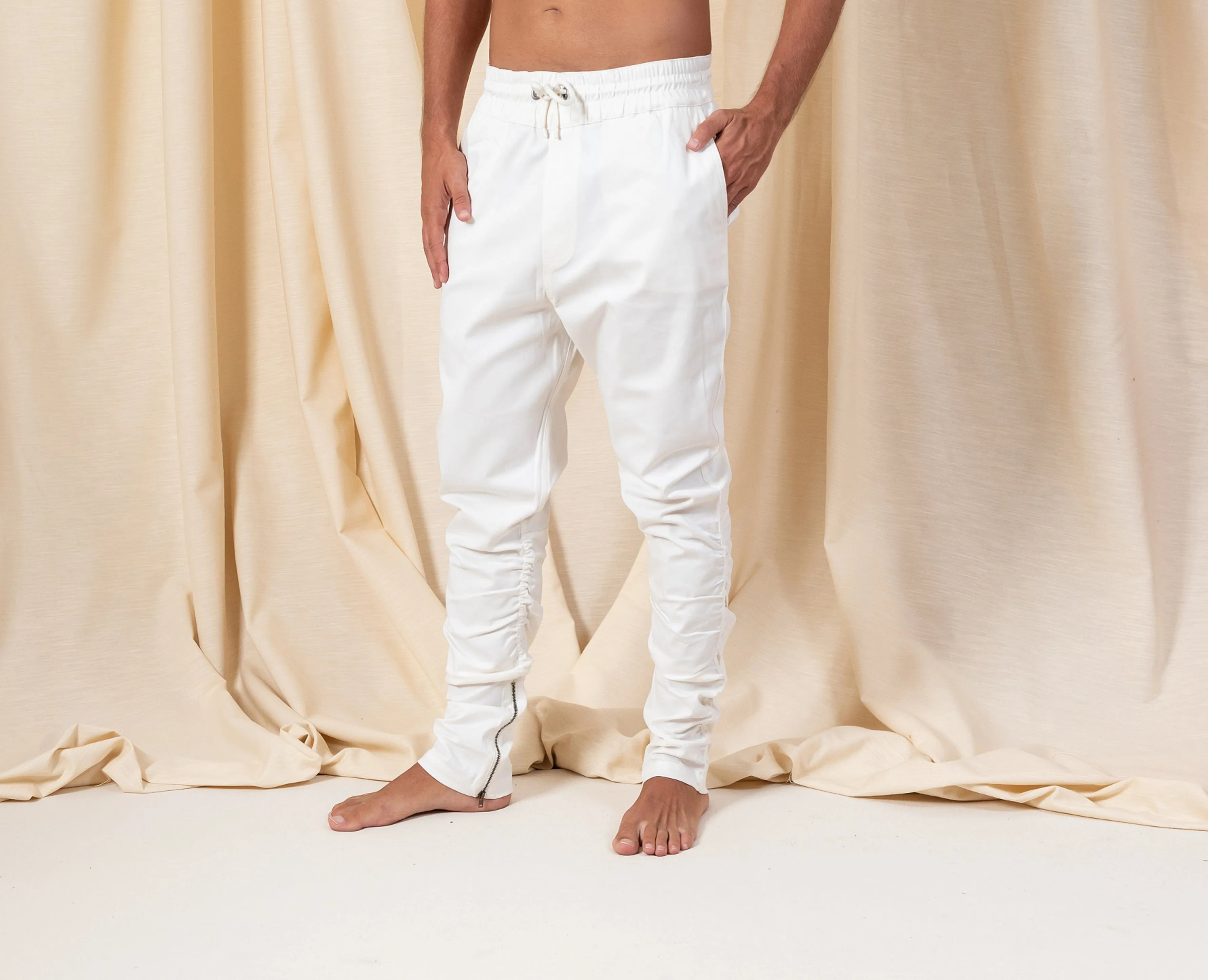 Bohemian White Cotton Zipper Pants