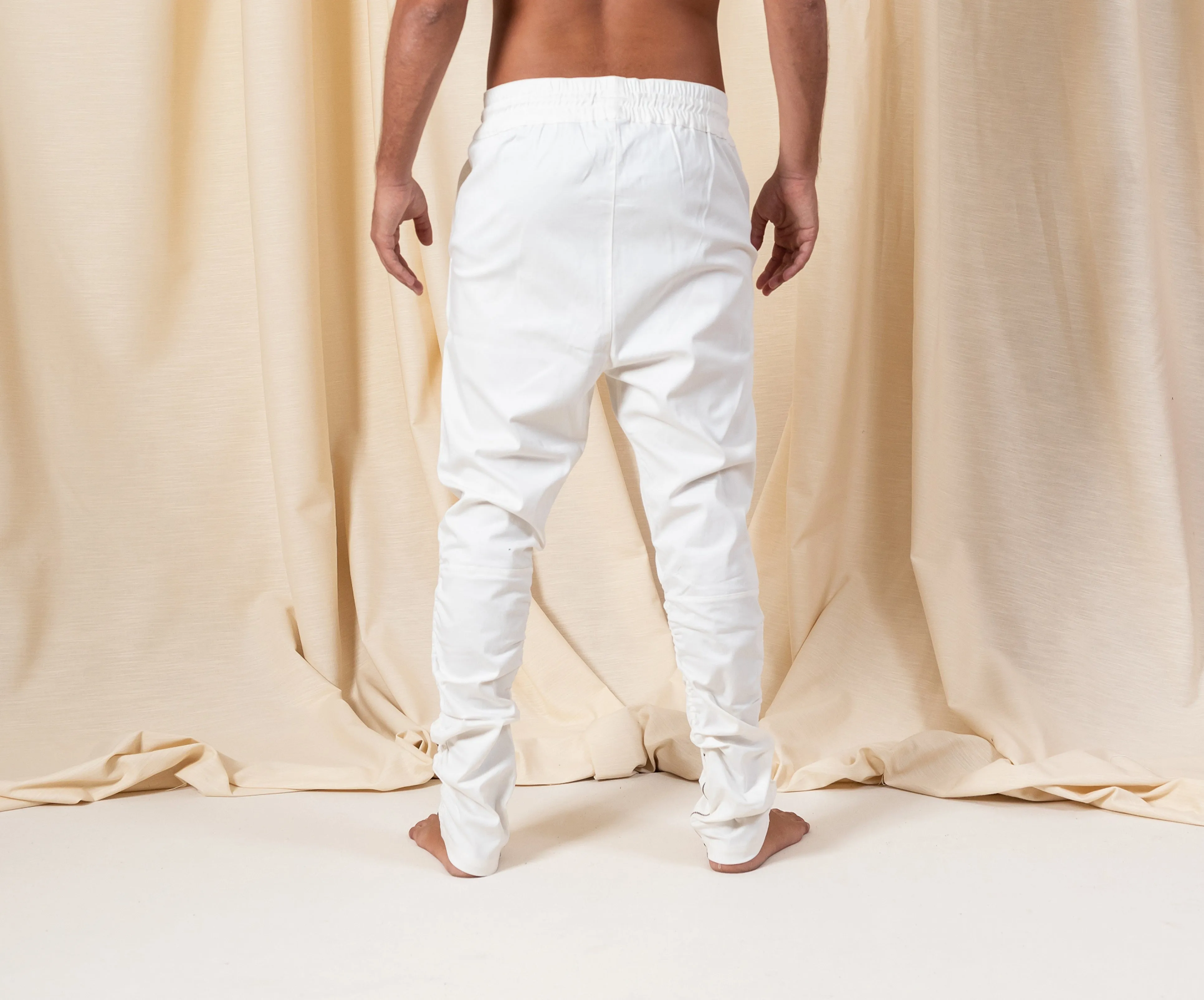 Bohemian White Cotton Zipper Pants