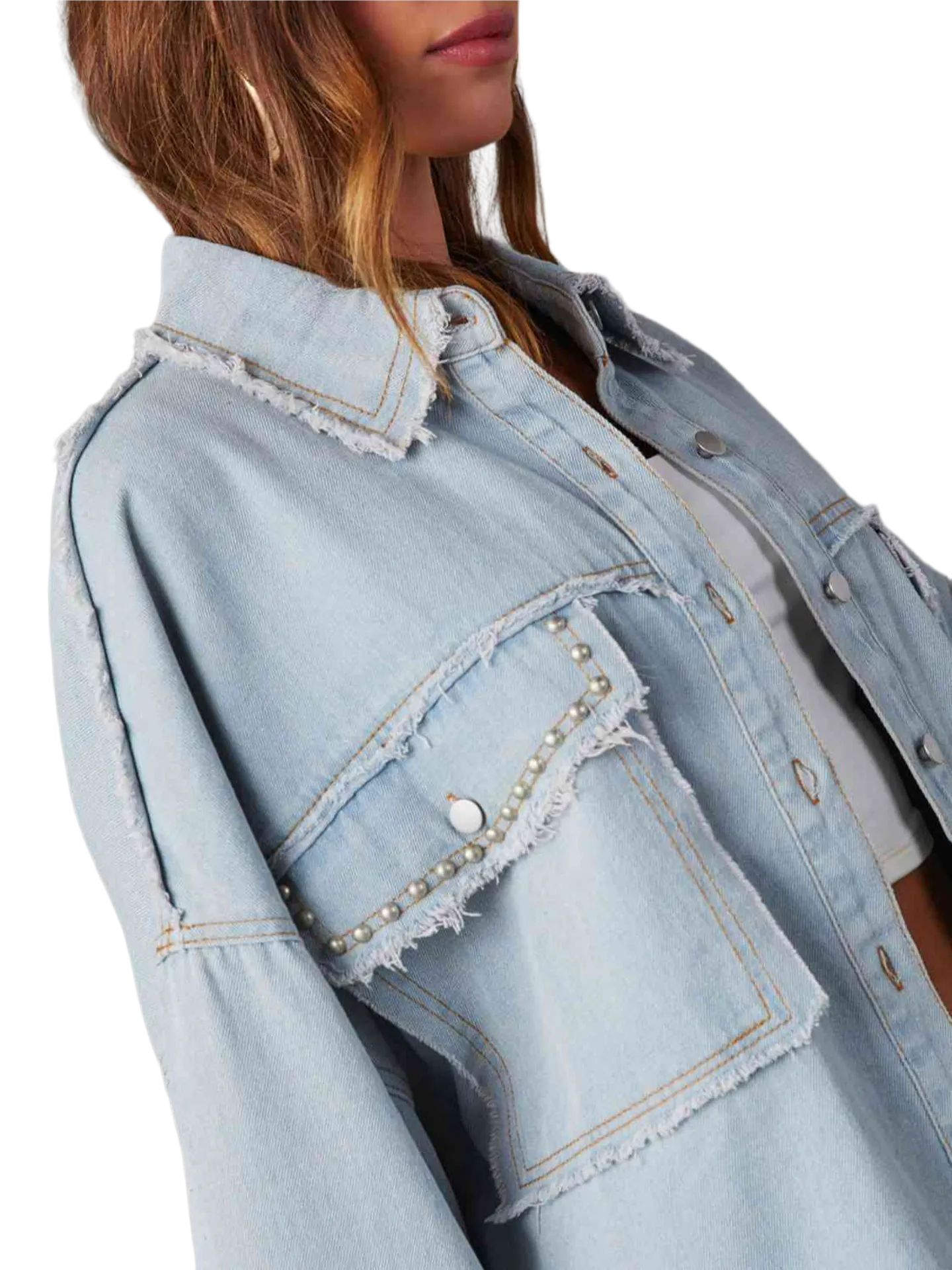 Button Down Raw Hem Denim Shirt