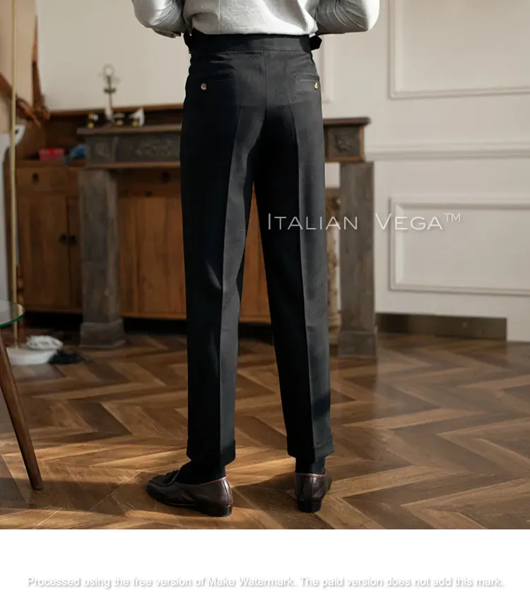 Charcoal Black Classic Buckle Formal Gurkha Pants by ITALIAN VEGA®