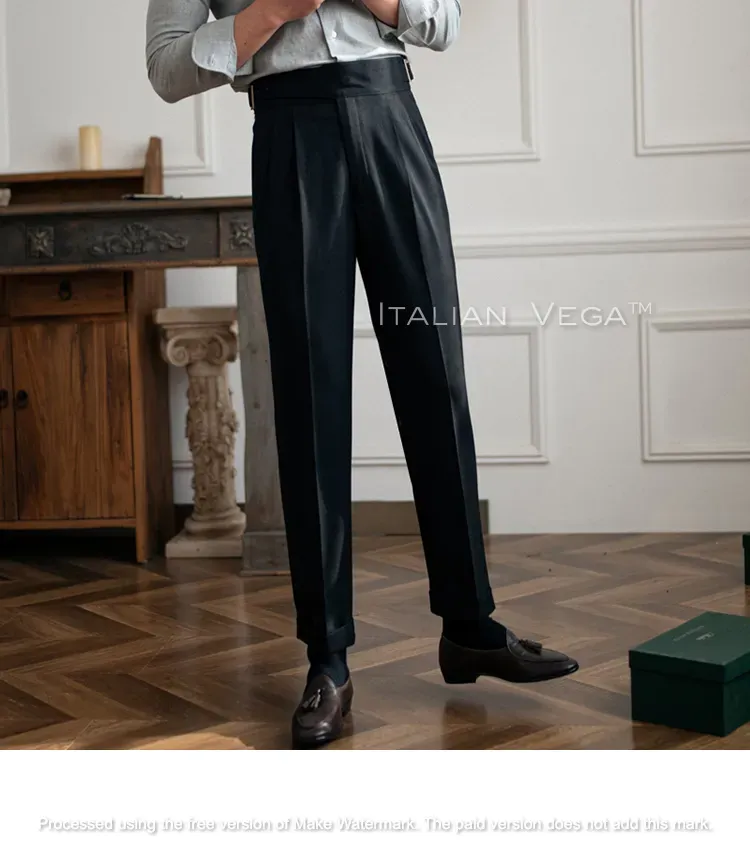 Charcoal Black Classic Buckle Formal Gurkha Pants by ITALIAN VEGA®