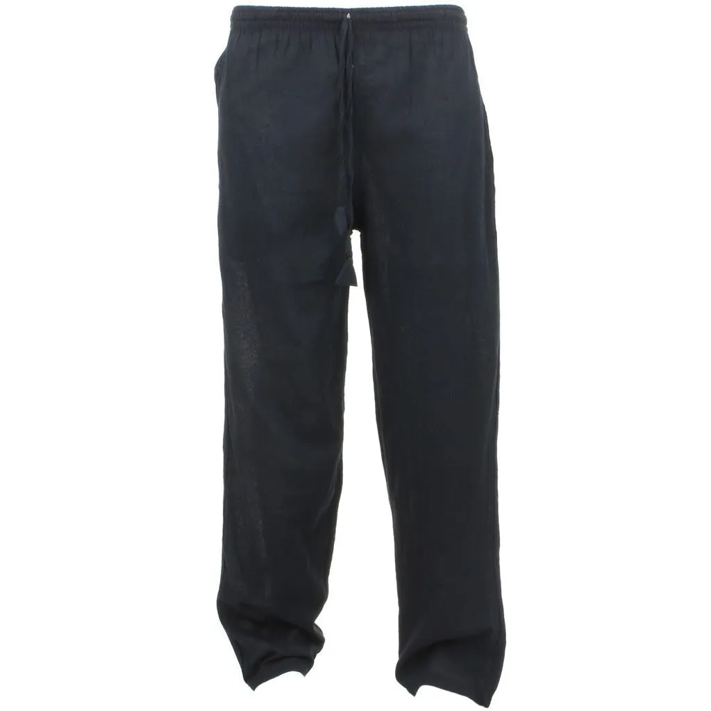 Classic Nepalese Lightweight Cotton Plain Trousers Pants - Black