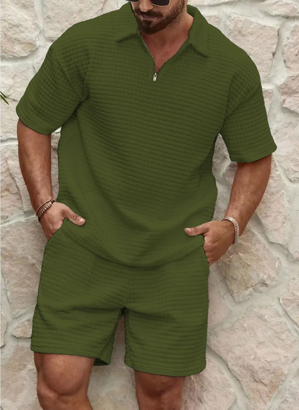 COMFORTABLE WAFFLE SOLID COLOR POLO SPORT SET