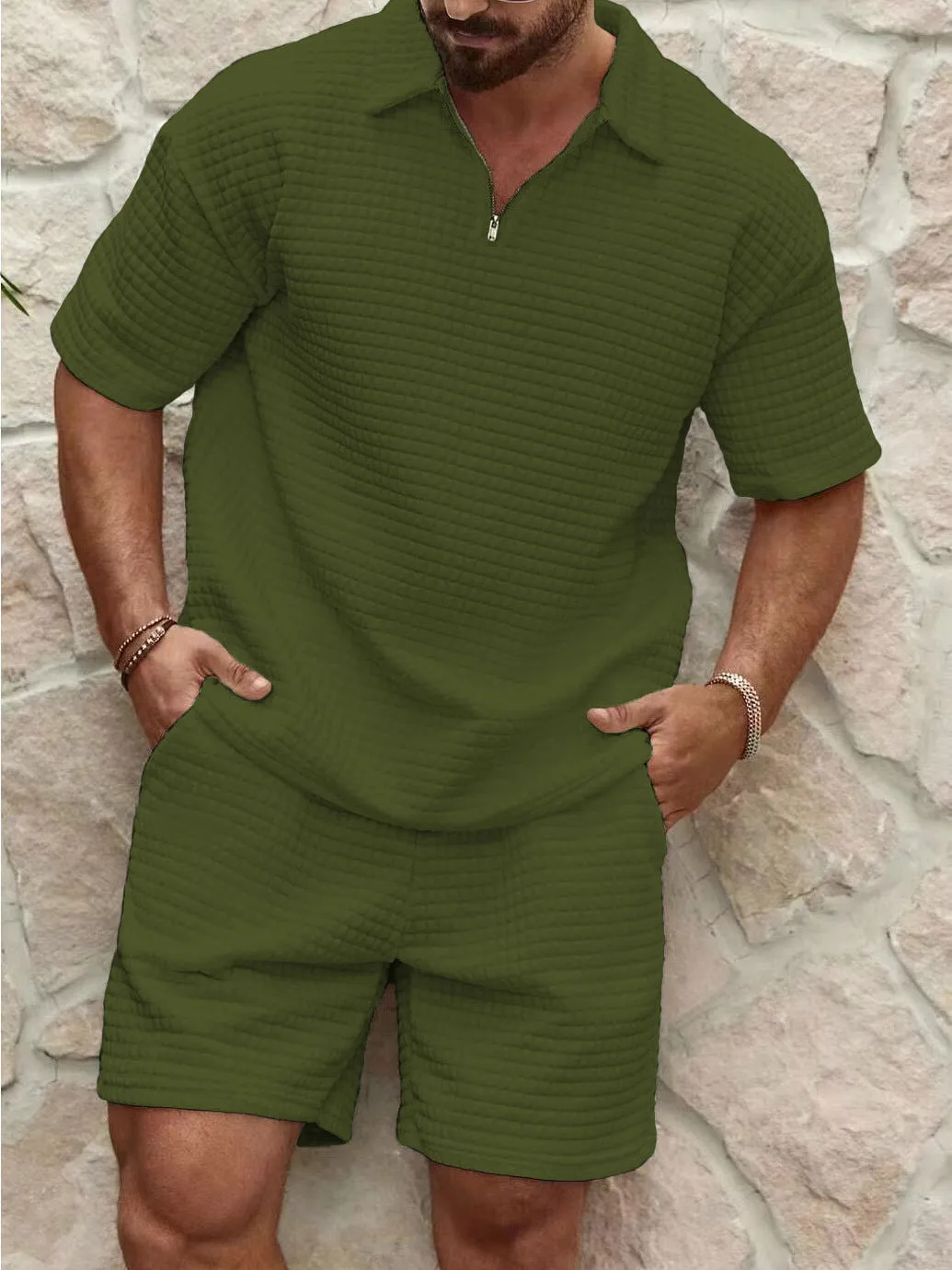 COMFORTABLE WAFFLE SOLID COLOR POLO SPORT SET