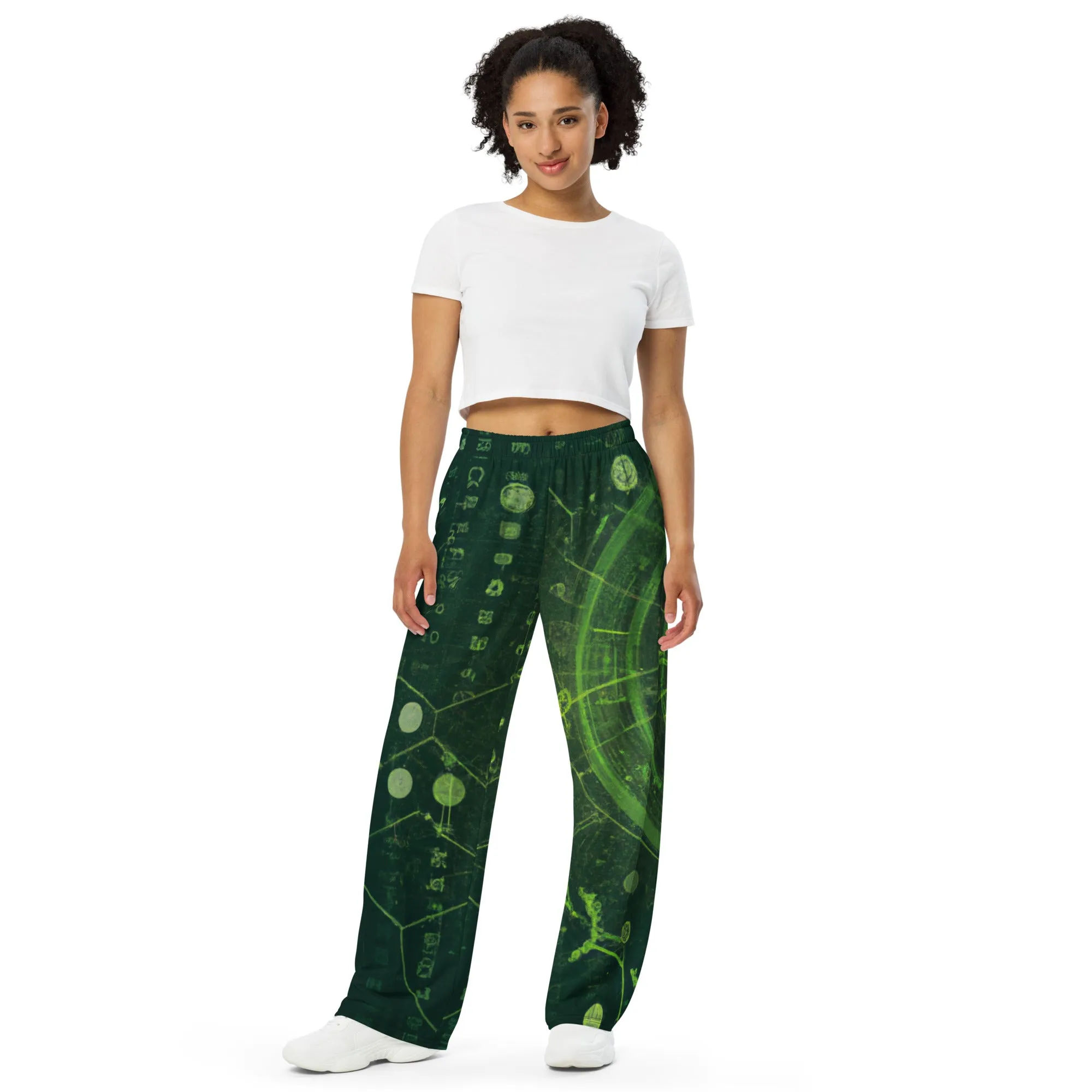 Dark Green Print: Unisex Wide-Leg Pants