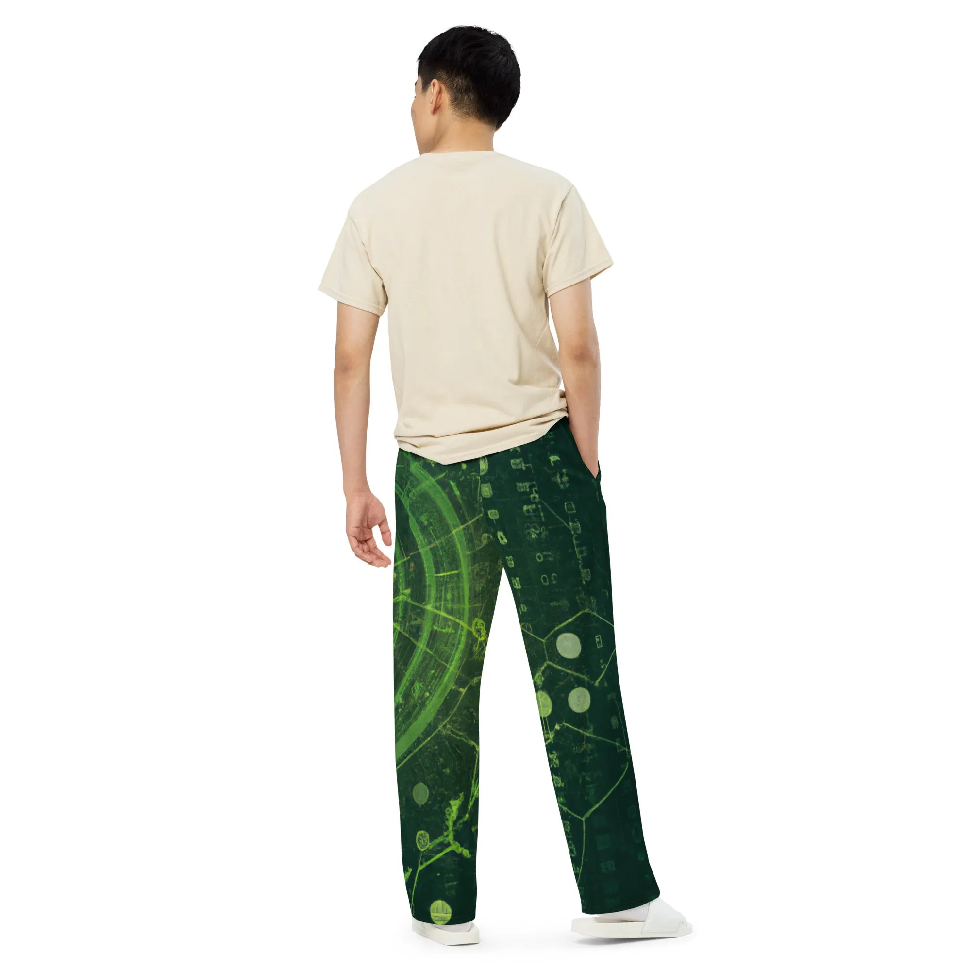 Dark Green Print: Unisex Wide-Leg Pants