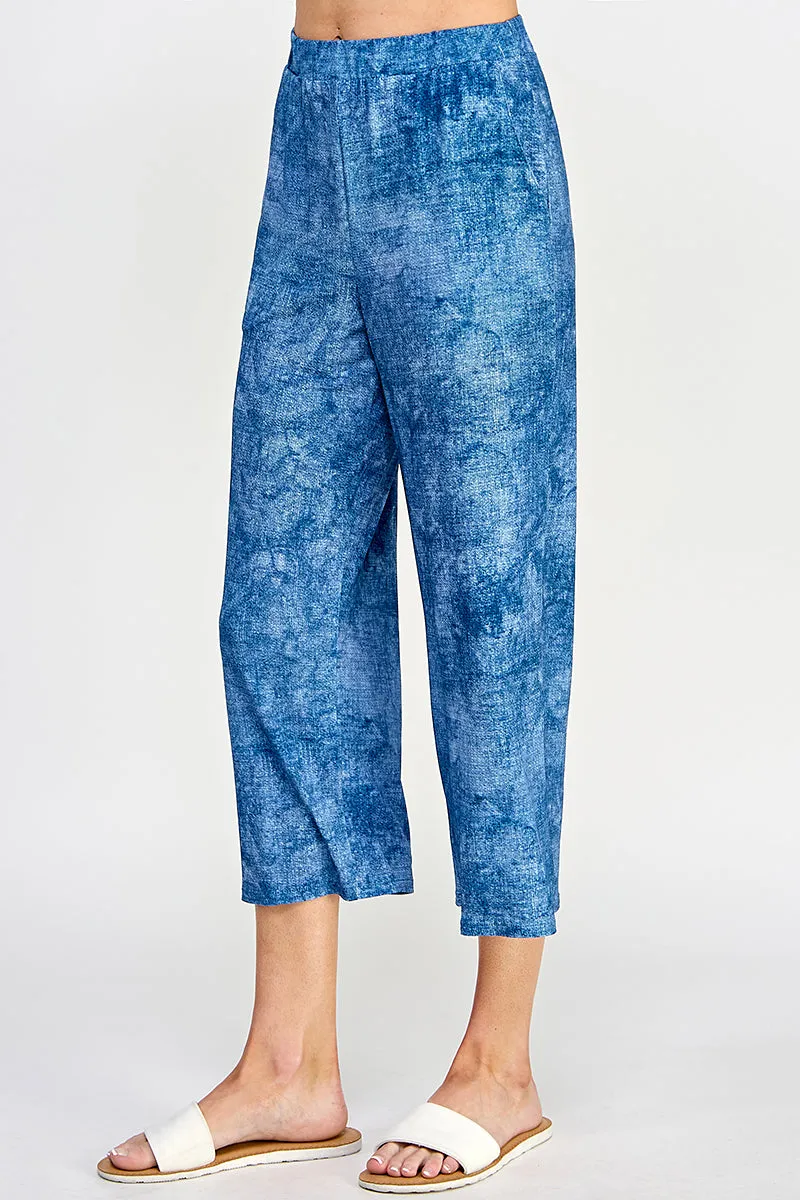 Denim Print Wide Leg Ankle Length Pants-5039HT-ARD1-K-D003