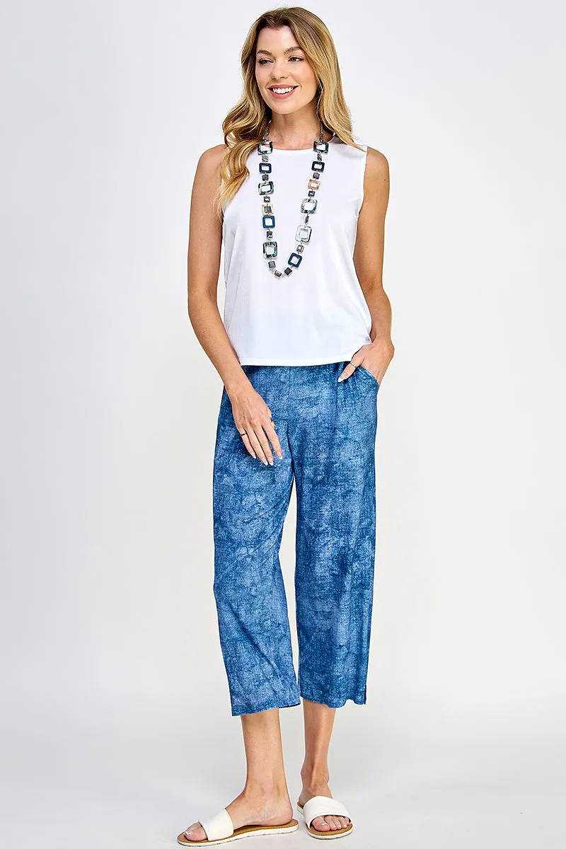 Denim Print Wide Leg Ankle Length Pants-5039HT-ARD1-K-D003