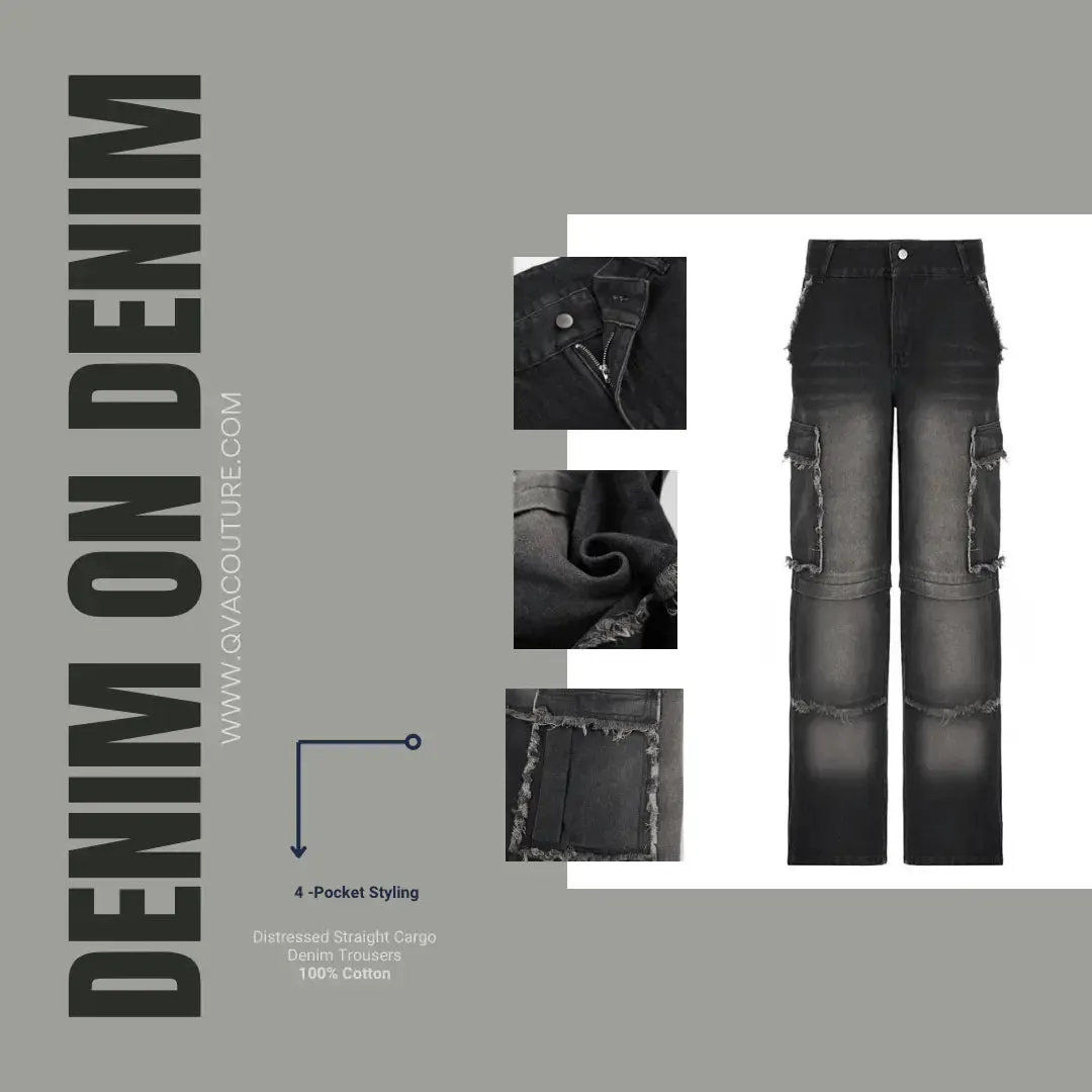 Distressed Denim Trousers. Fashionable Baggy Jeans