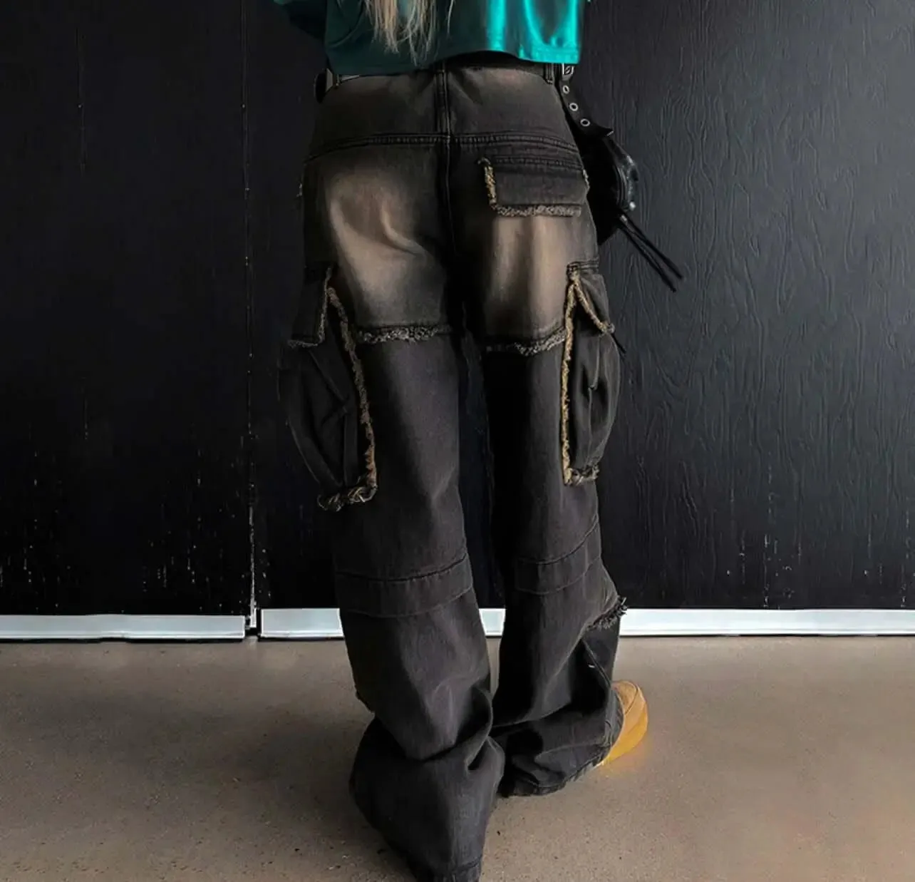 Distressed Denim Trousers. Fashionable Baggy Jeans