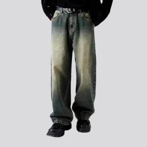 Fashionable baggy fit mid rise men's jeans