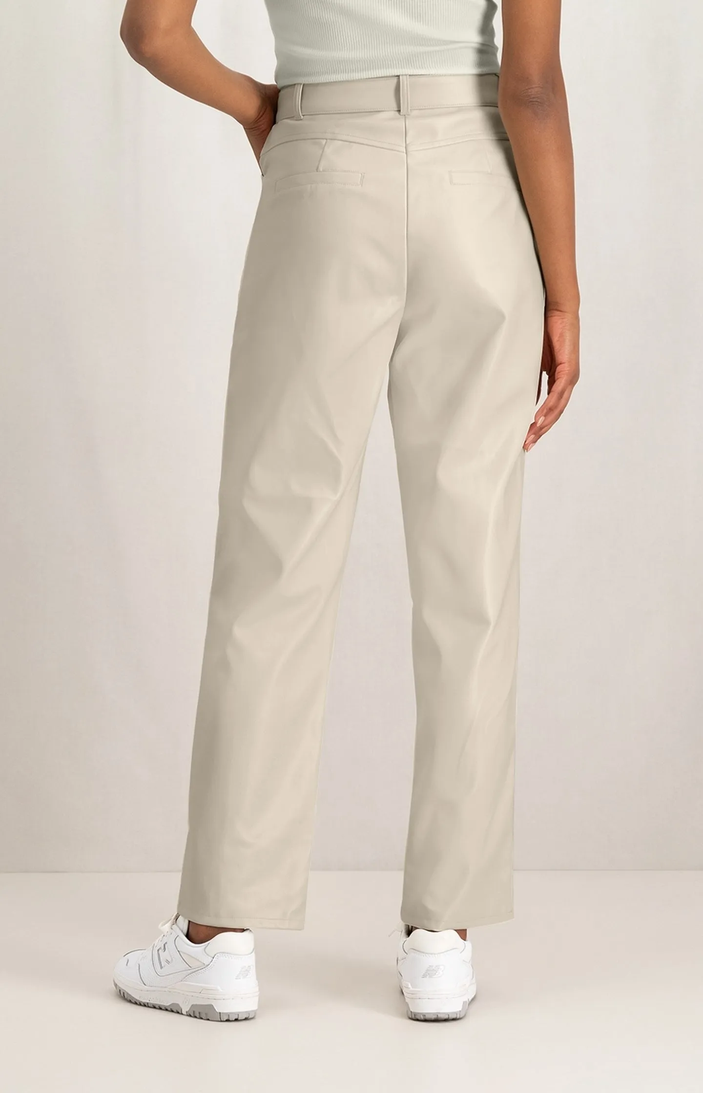 Faux leather trousers with straight leg and pockets