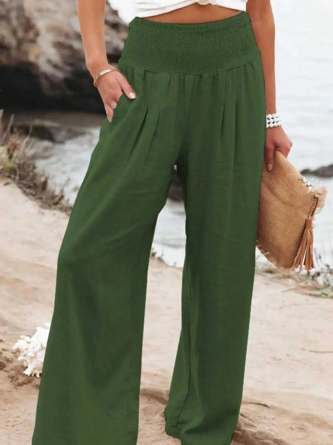 Full Size Smocked Waist Wide Leg Pants  Chic Comfortable Versatile Style