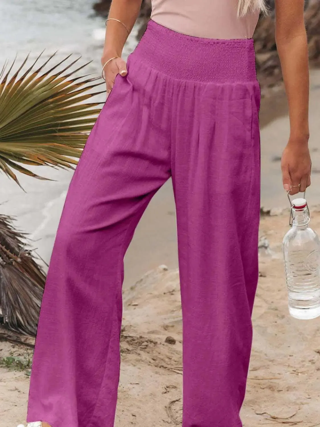 Full Size Smocked Waist Wide Leg Pants  Chic Comfortable Versatile Style