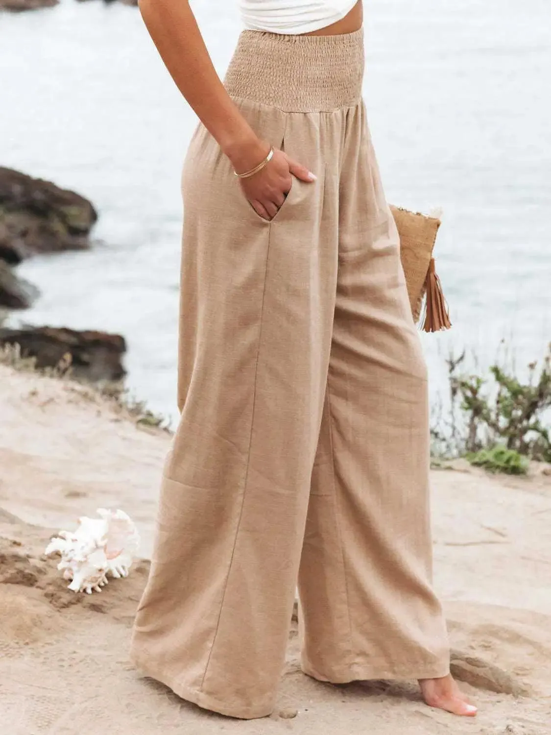 Full Size Smocked Waist Wide Leg Pants  Chic Comfortable Versatile Style