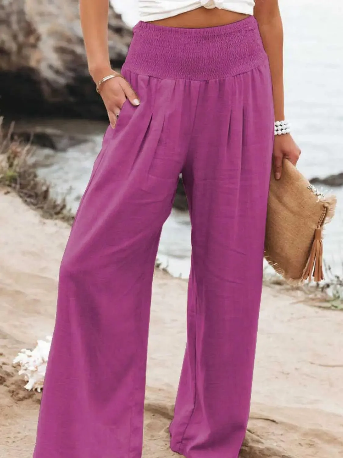 Full Size Smocked Waist Wide Leg Pants  Chic Comfortable Versatile Style