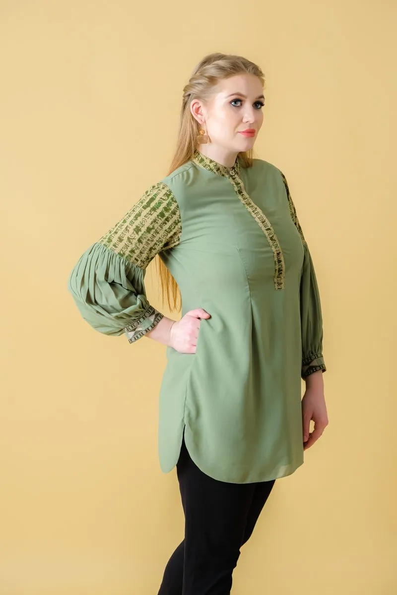 Georgette Green Comfortable Women's Long Top