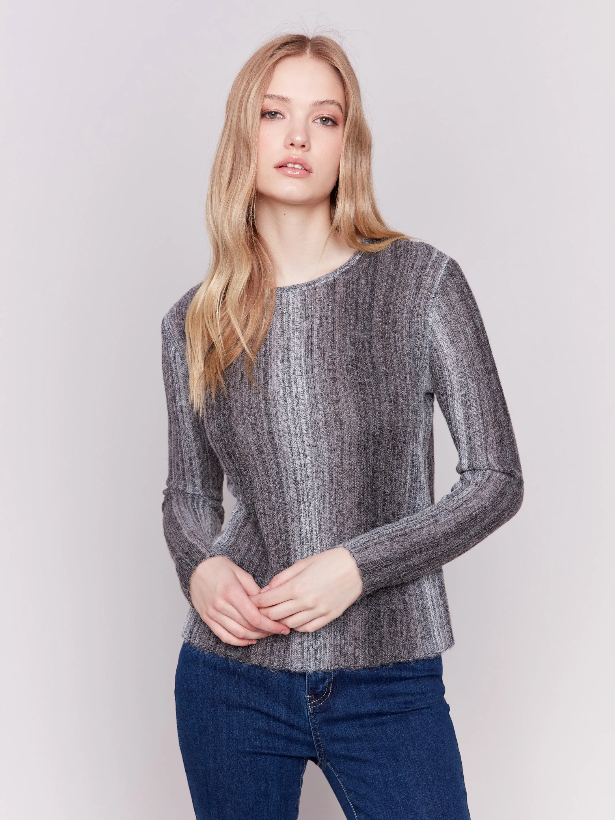 Lightweight Space Dye Yarn Sweater - Charcoal