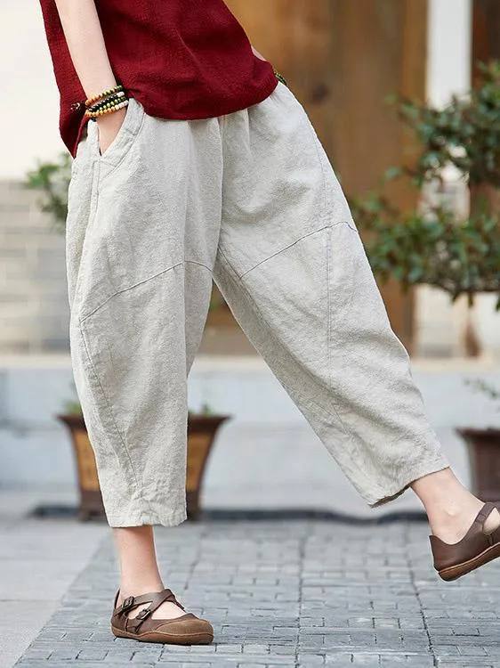 Loose Pure Color Comfortable Linen bloomers