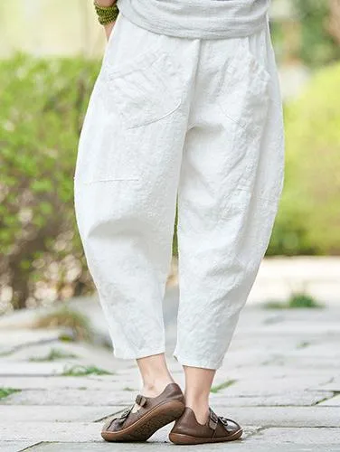 Loose Pure Color Comfortable Linen bloomers