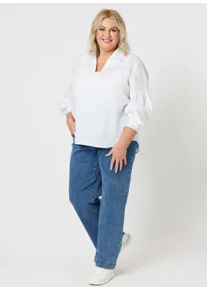 Maddy Pull On Wide Leg Jean - White/Denim