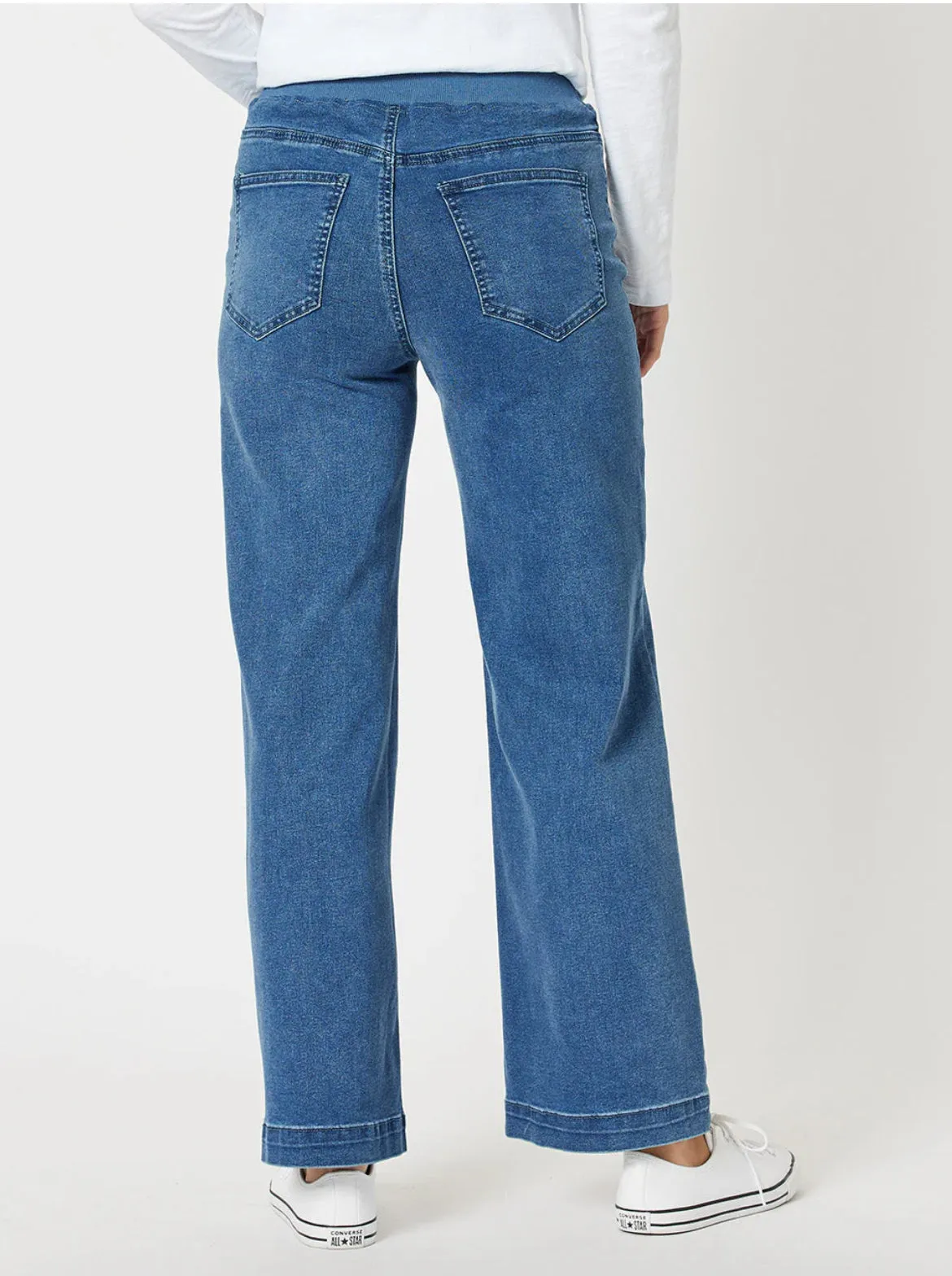 Maddy Pull On Wide Leg Jean - White/Denim