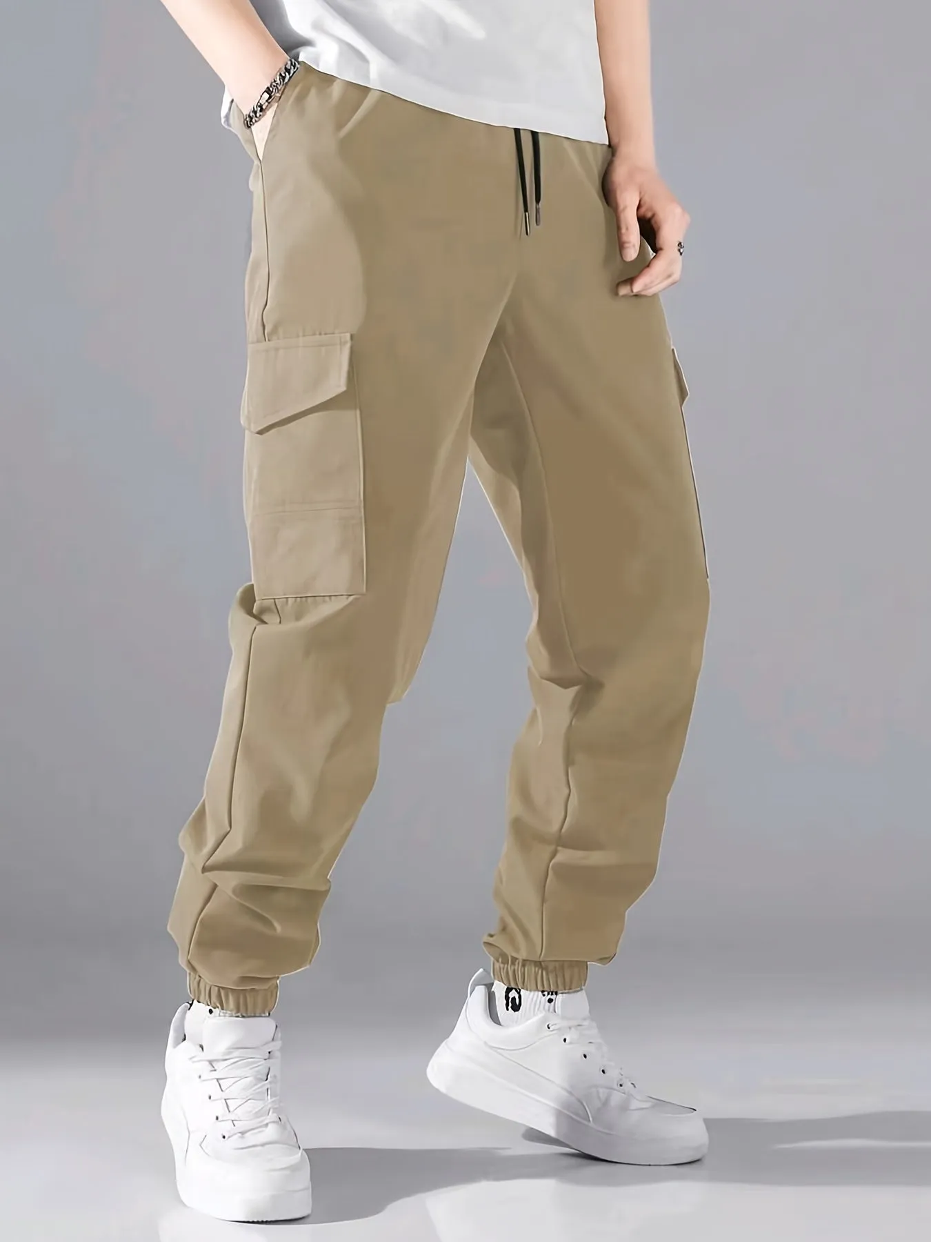 Mens Fashionable Cargo Pants - Solid Street Hue, Super Comfortable Loose Fit Joggers - Ventilated for Outdoor Adventures