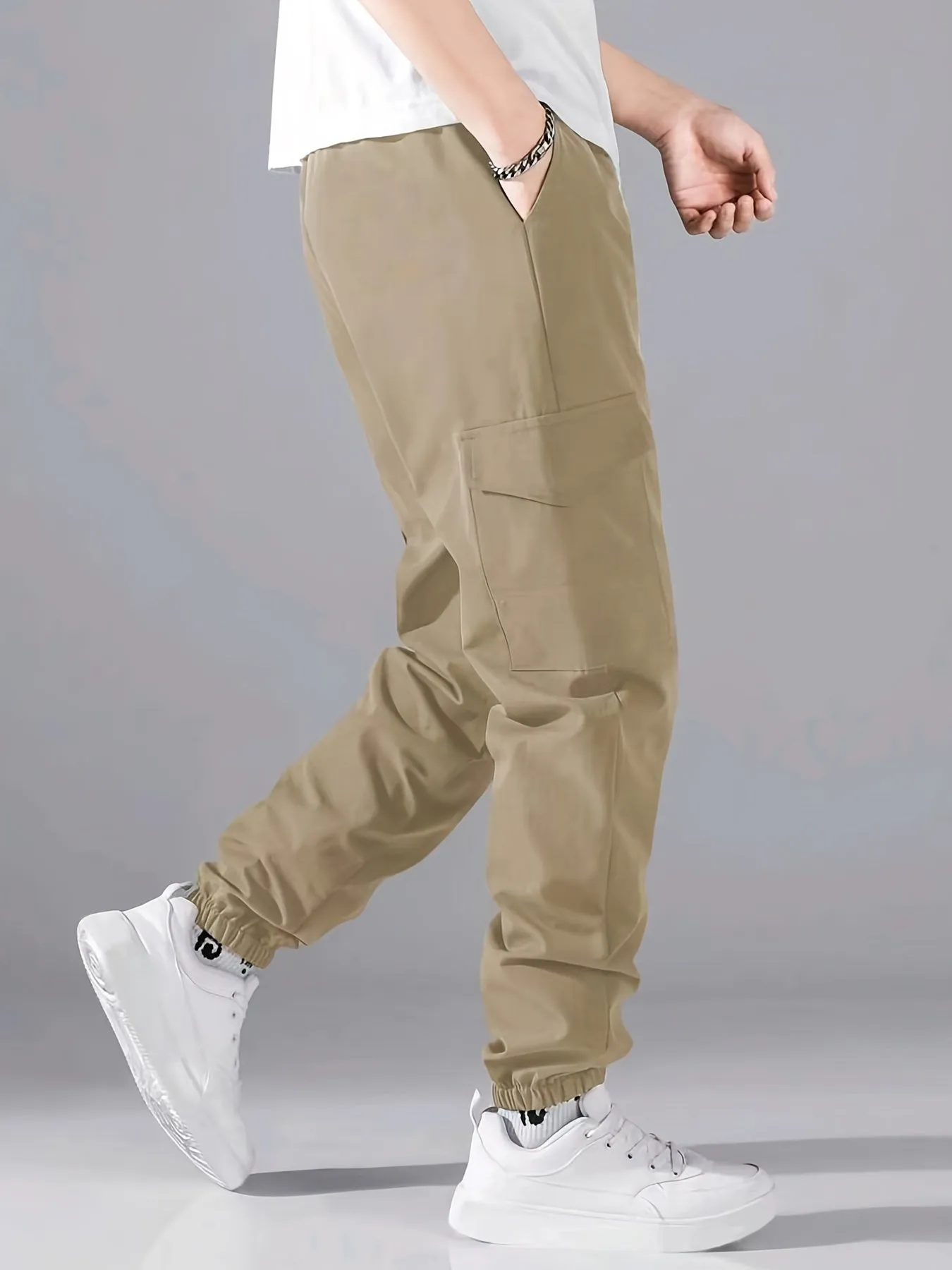 Mens Fashionable Cargo Pants - Solid Street Hue, Super Comfortable Loose Fit Joggers - Ventilated for Outdoor Adventures