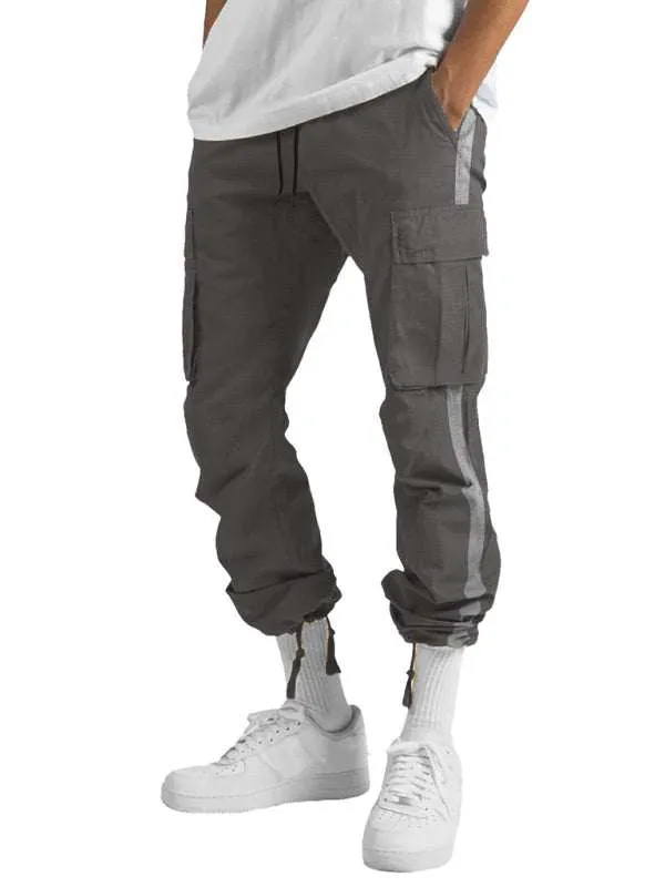 Men's new fashionable casual drawstring pockets color-blocked overalls trousers