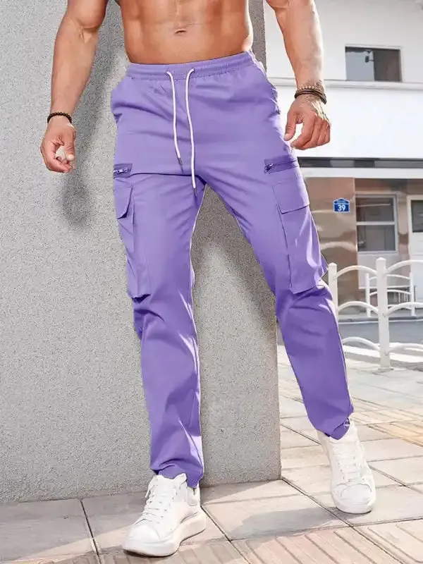 Men’s new fashionable casual sports zipper decorative overalls