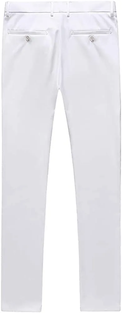 Mens White Slim Fit Skinny Trousers Suit Pants