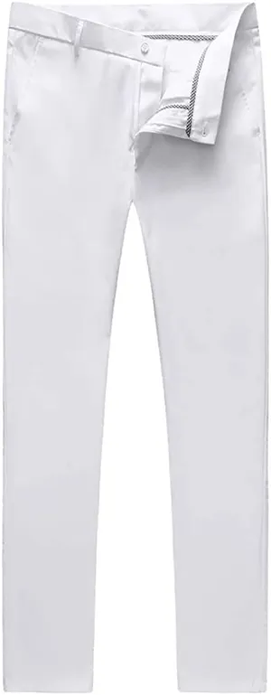 Mens White Slim Fit Skinny Trousers Suit Pants