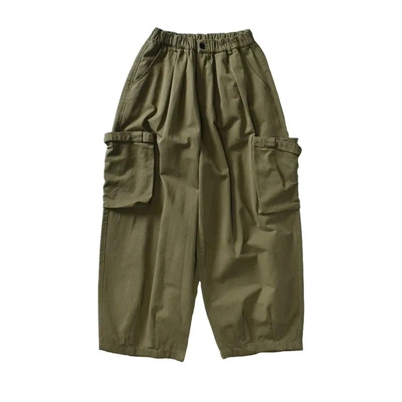 Multi Pocket Cargo Pants Safari Style Wide Leg Men's Trousers