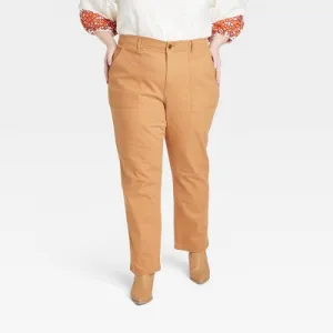 New - Knox Rose Womens Plus Classic Straight Leg Full Pants Lightweight