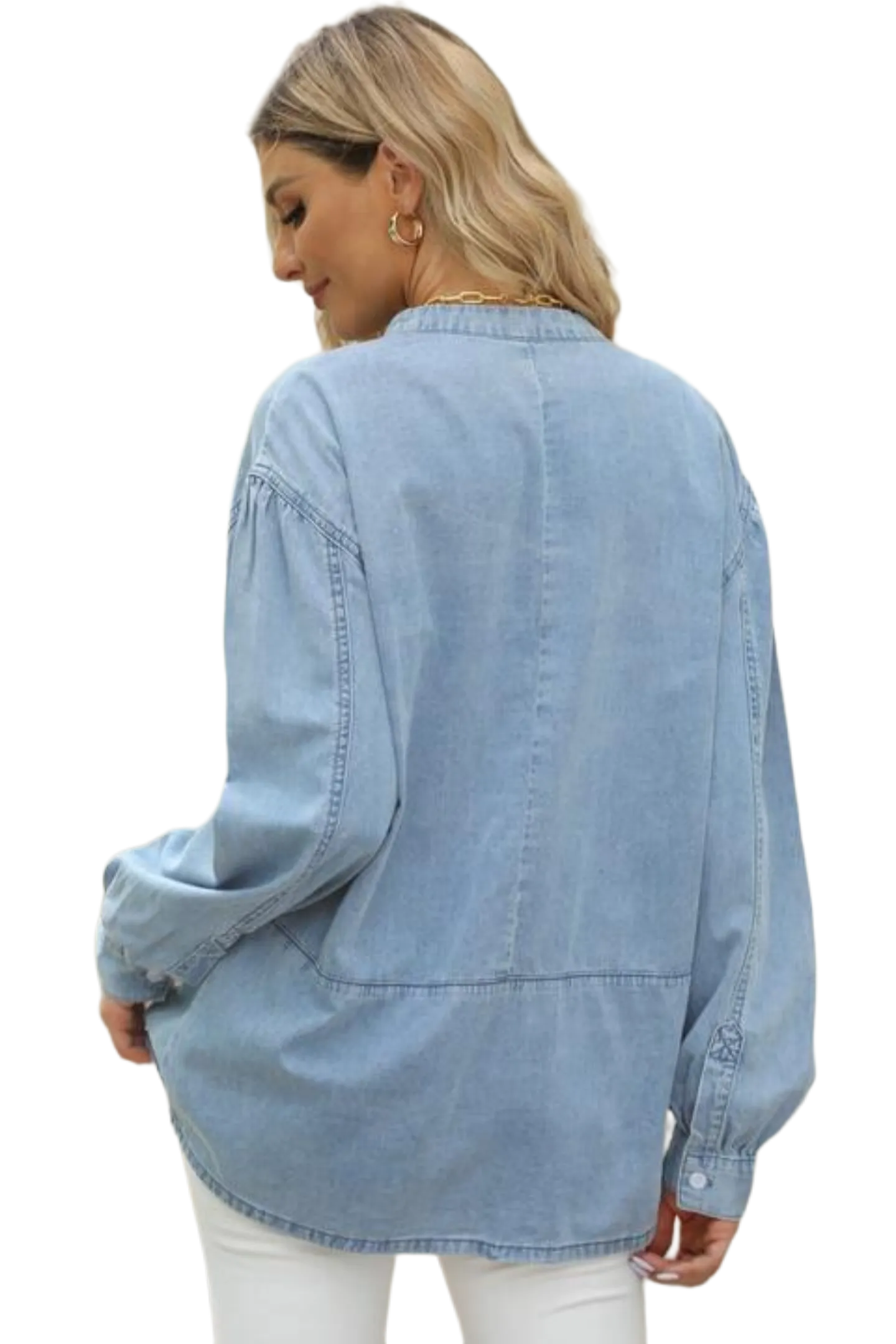 Notched Neck Denim Top