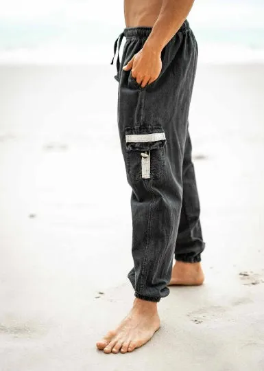 OKKO Organic Hemp and Cotton Mens Pants Black, Handmade, Four Pockets, Eco friendly, Sustainable Comfortable Earthy Yoga Gypsy Boho AJJAYA