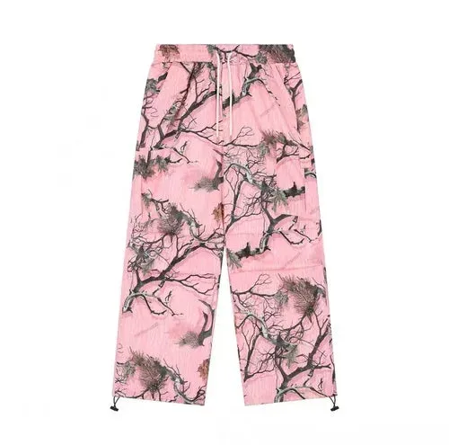 Pink Branch Leaves Camouflage Harem Pants - Men's Street Wear Tactical Sweatpants