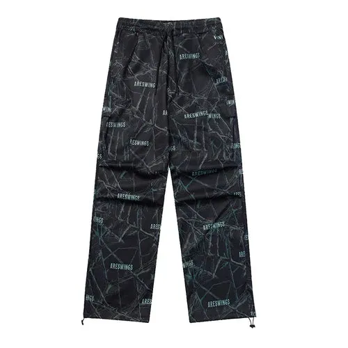 Pink Thorn Branch Printed Cargo Pants - Camouflage Casual Japanese Streetwear Trousers