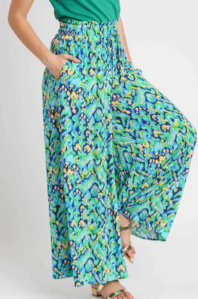 Printed Wide Leg Pant in Mint Blue Mix by Umgee