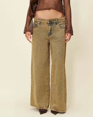 Sandblast Wide Leg Denim Pants