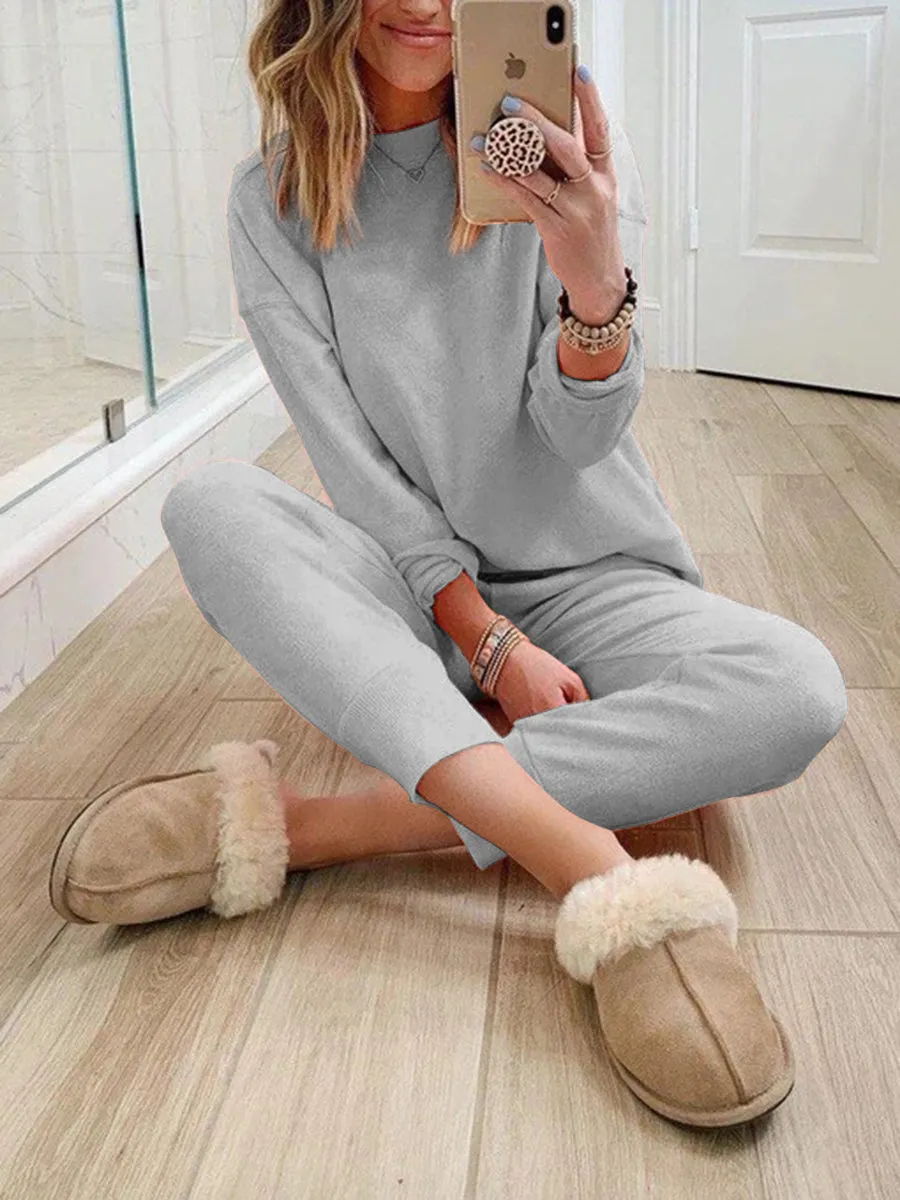 Simple Comfortable Casual Loose Soft Comfortable Top Pants Knitted Suit