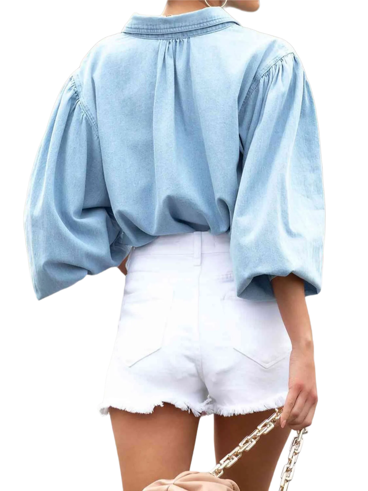 Snap Down Puff Sleeve Denim Top